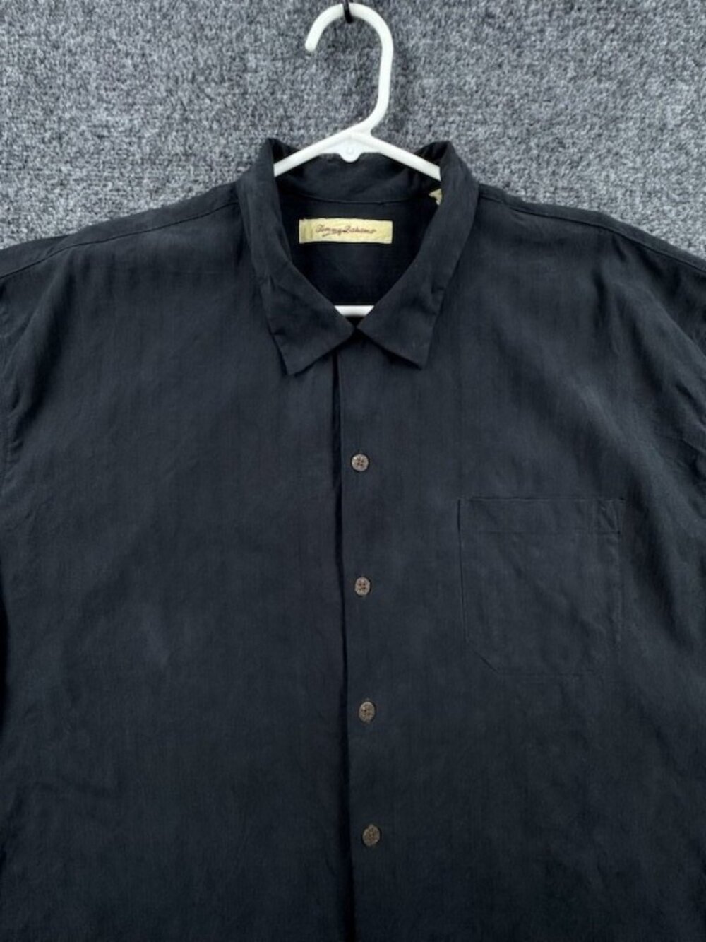 Tommy Bahama All Silk Short Sleeve XLX Black Shirt Resort Button Up Mens Solid